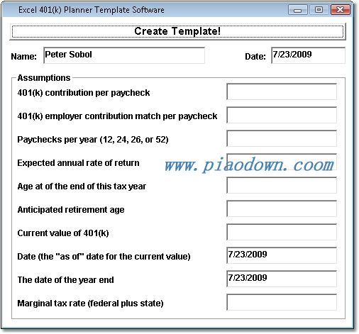 Excel 401k Planner Template(MS Excelд401(k)ģ)